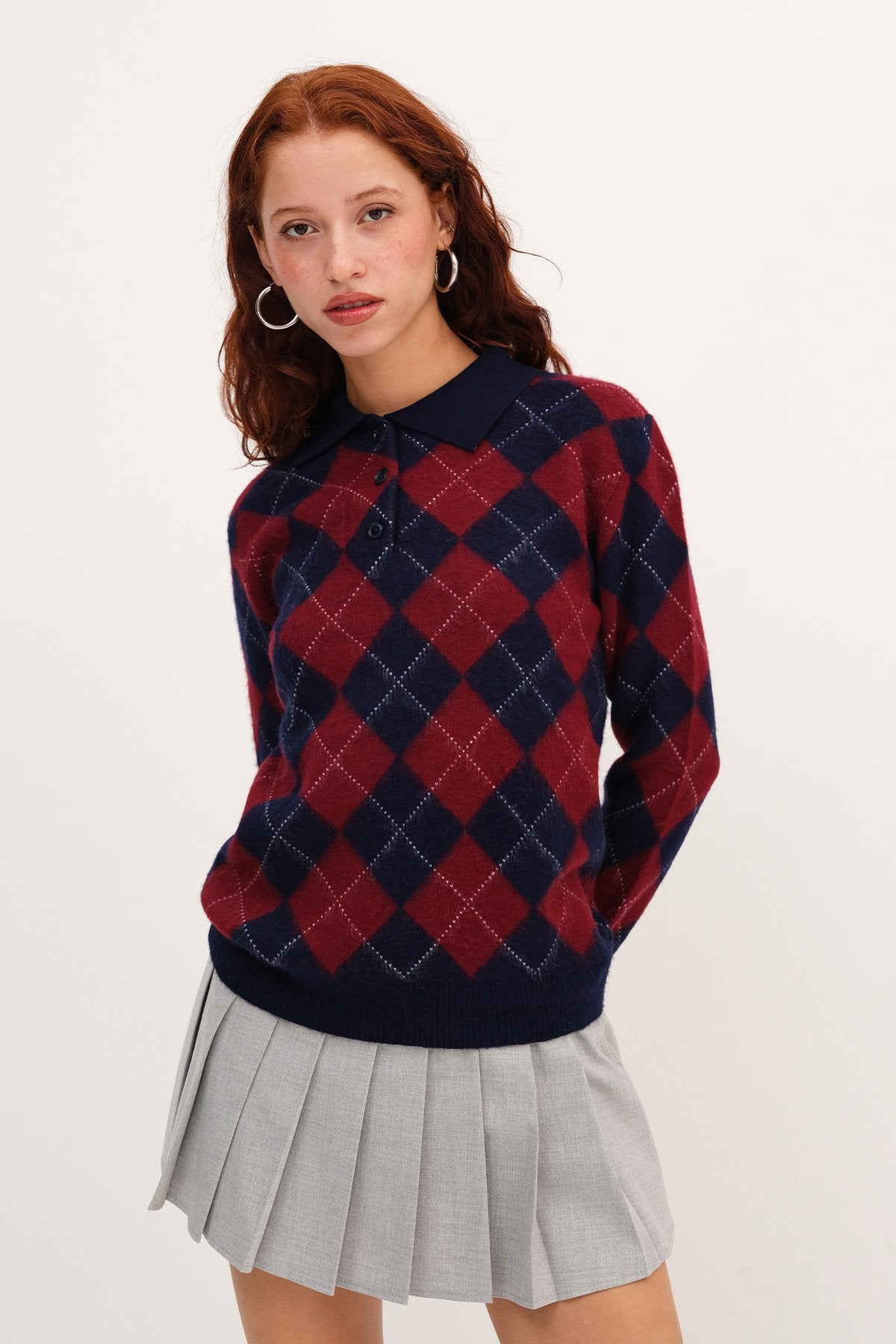 Night-Blue_Polo-Neck-Argyle-Knit- Sweater-addax