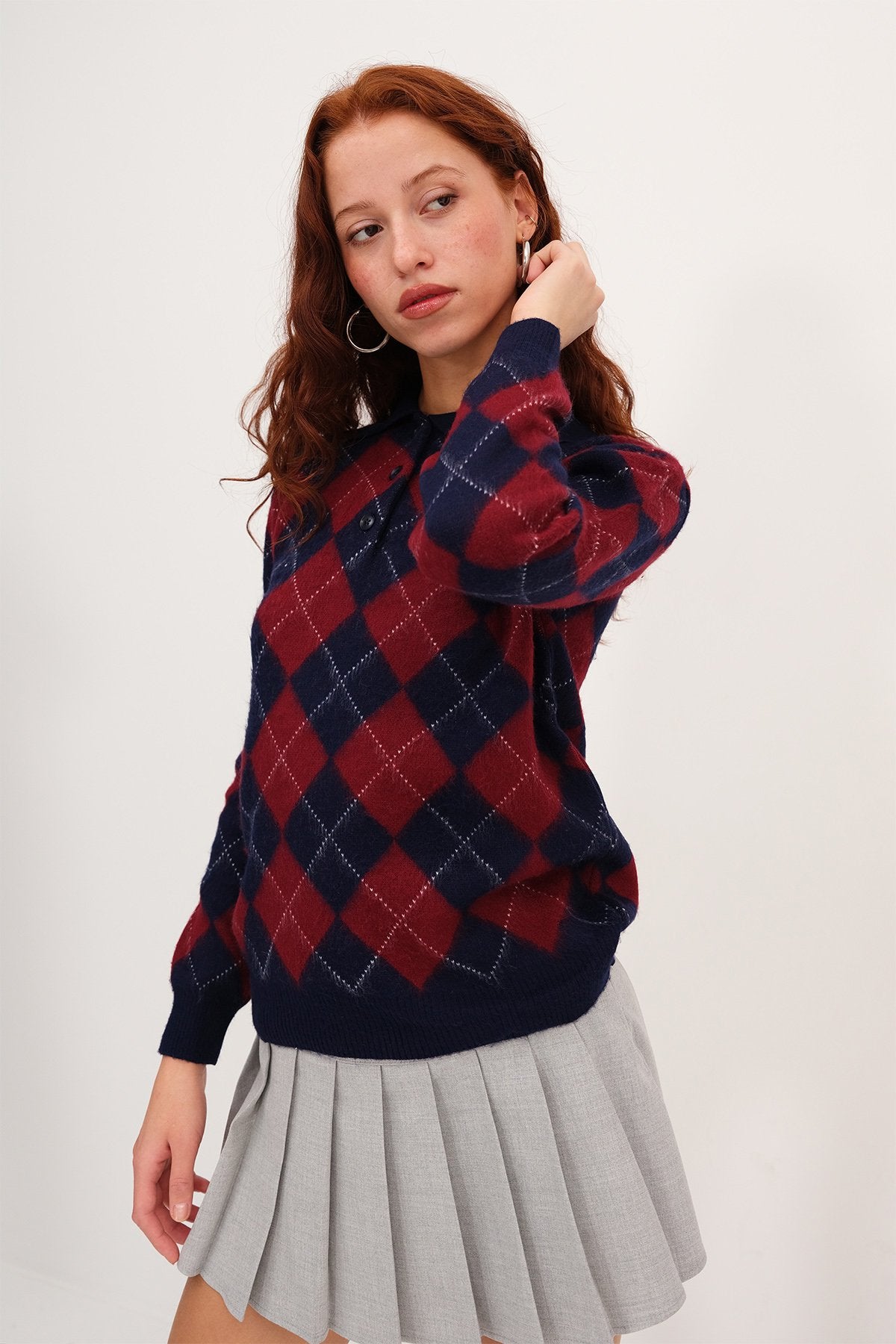Night-Blue_Polo-Neck-Argyle-Knit- Sweater-addax