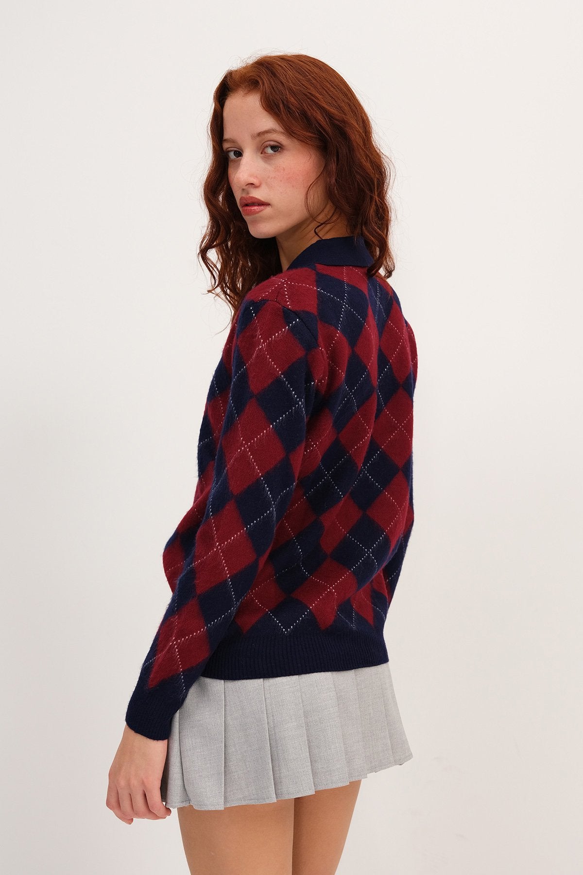 Night-Blue_Polo-Neck-Argyle-Knit- Sweater-addax