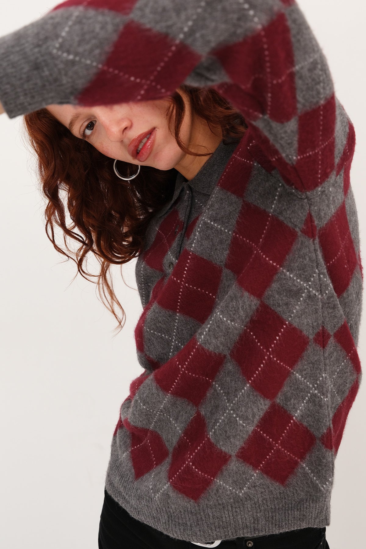 Lead-Grey_Polo-Neck-Argyle-Knit- Sweater-addax