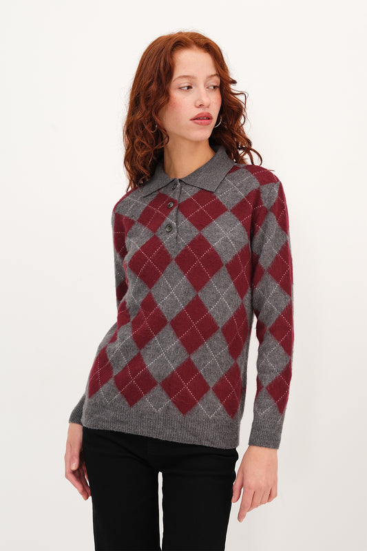 Lead-Grey_Polo-Neck-Argyle-Knit- Sweater-addax