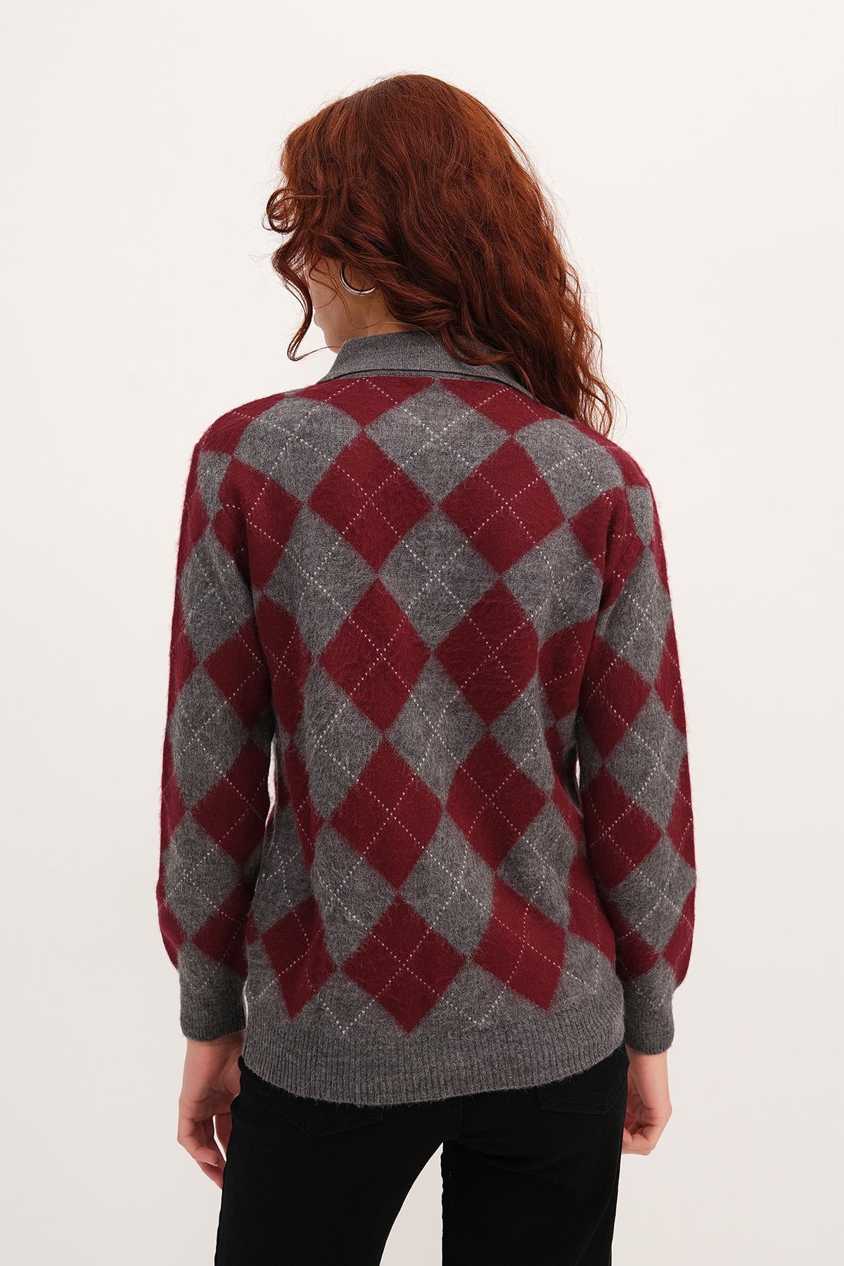 Lead-Grey_Polo-Neck-Argyle-Knit- Sweater-addax
