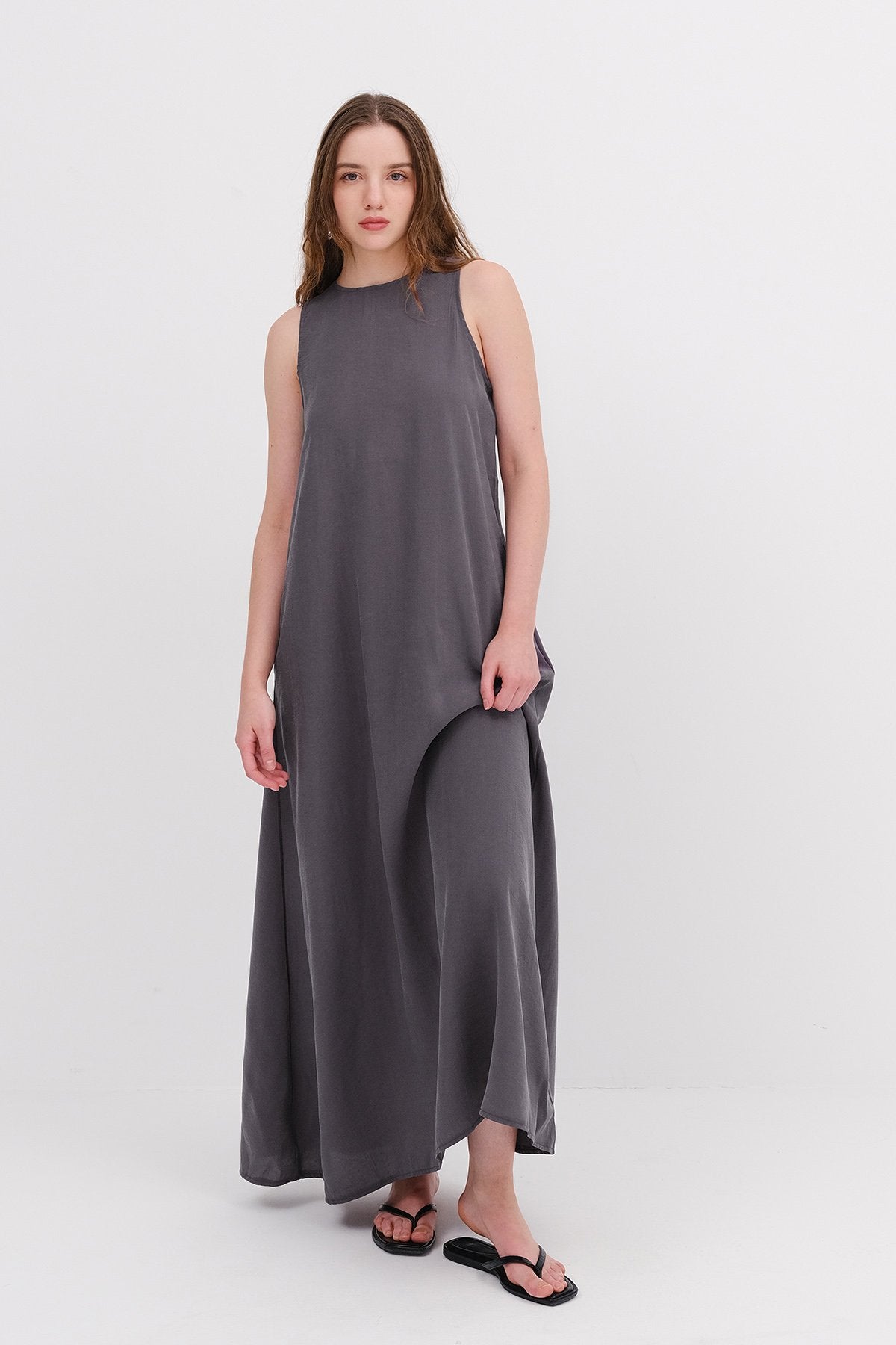 Lead-Grey_Crew-Neck-Long-Dress-addax