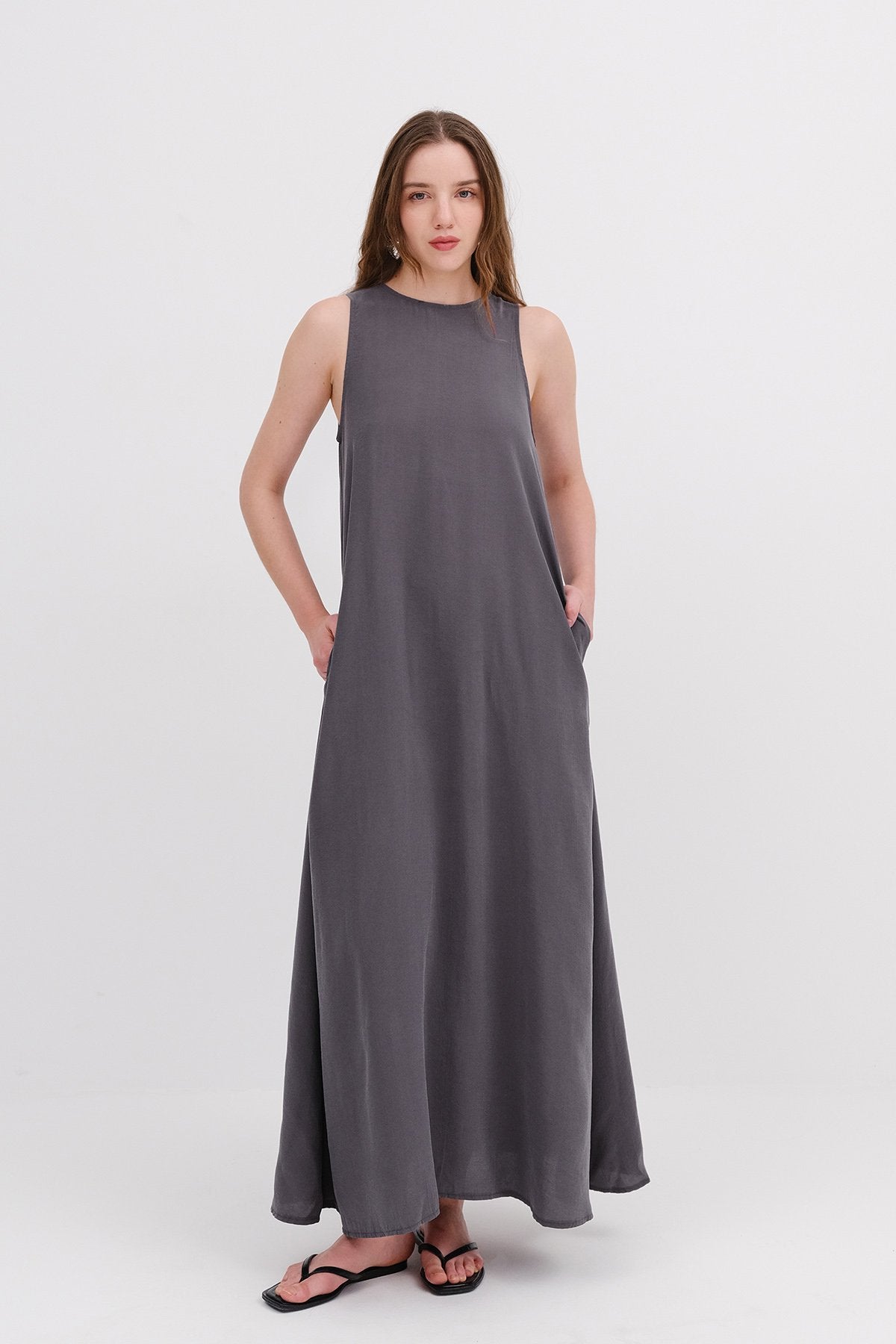 Lead-Grey_Crew-Neck-Long-Dress-addax