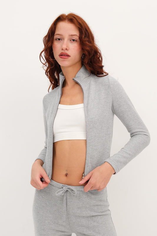 Grey-Melange_Double-Zip-Cardigan-addax
