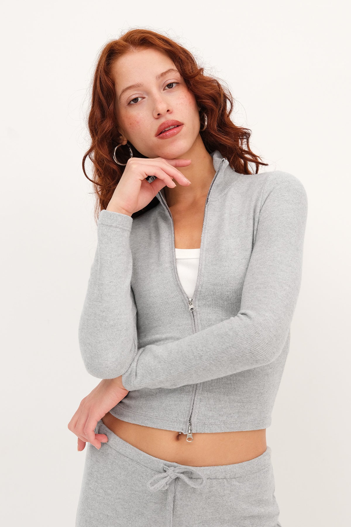 Grey-Melange_Double-Zip-Cardigan-addax