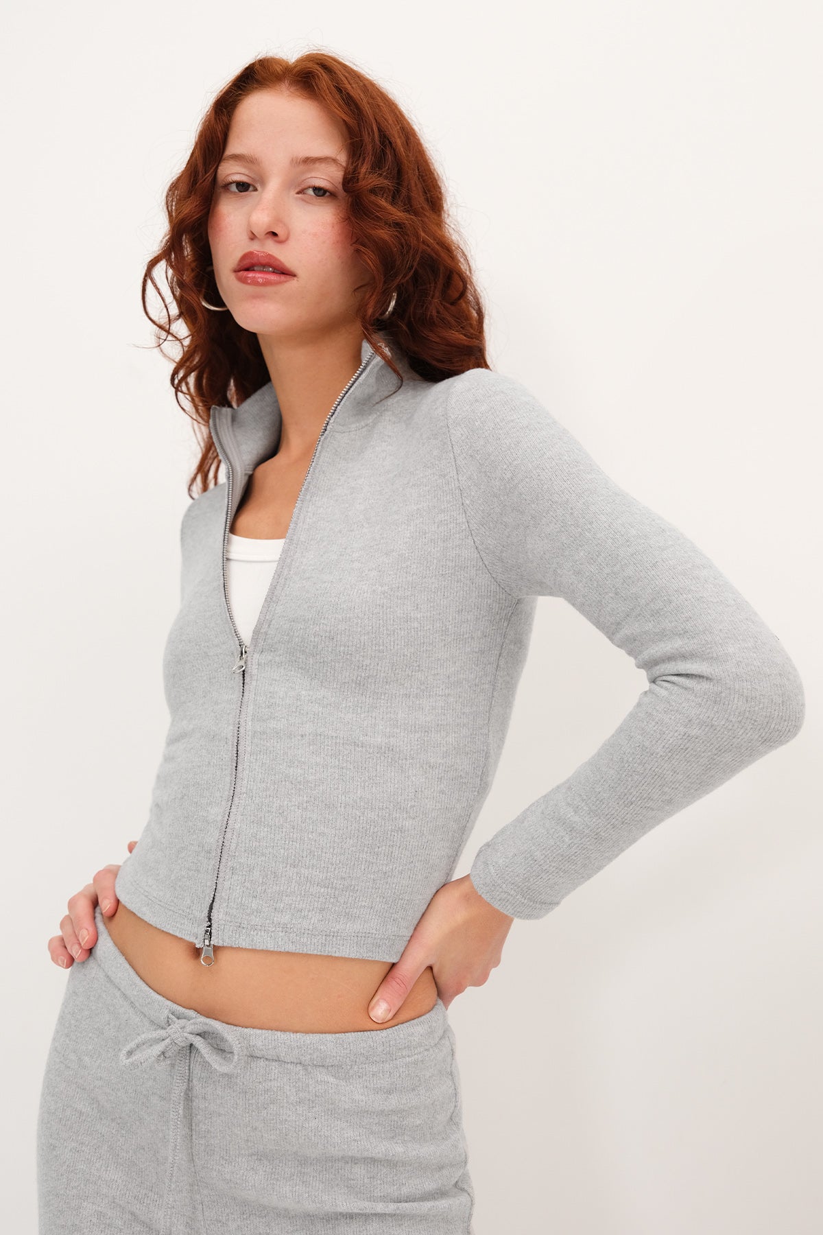 Grey-Melange_Double-Zip-Cardigan-addax