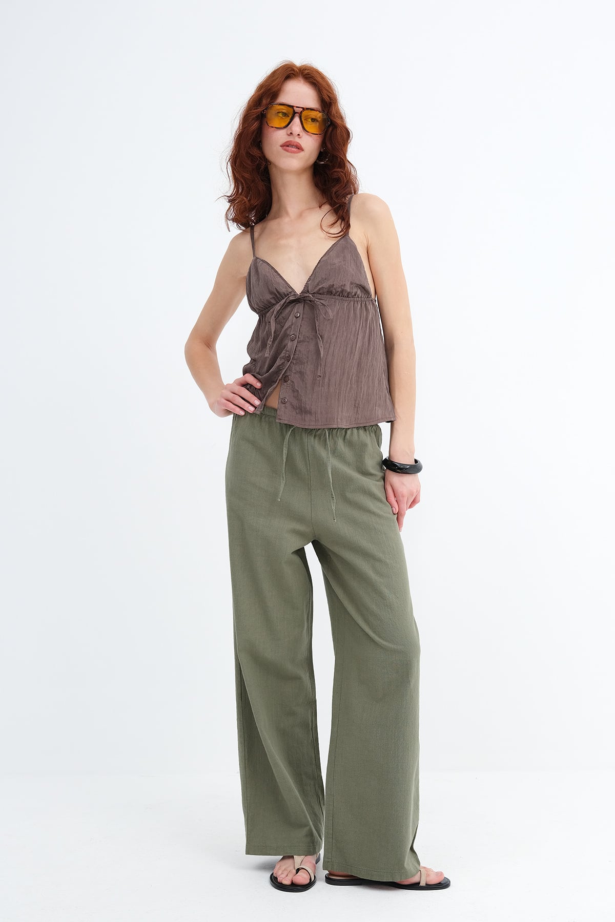 Oil-Green_Tie-Waist-Wide-Leg-Pants-addax