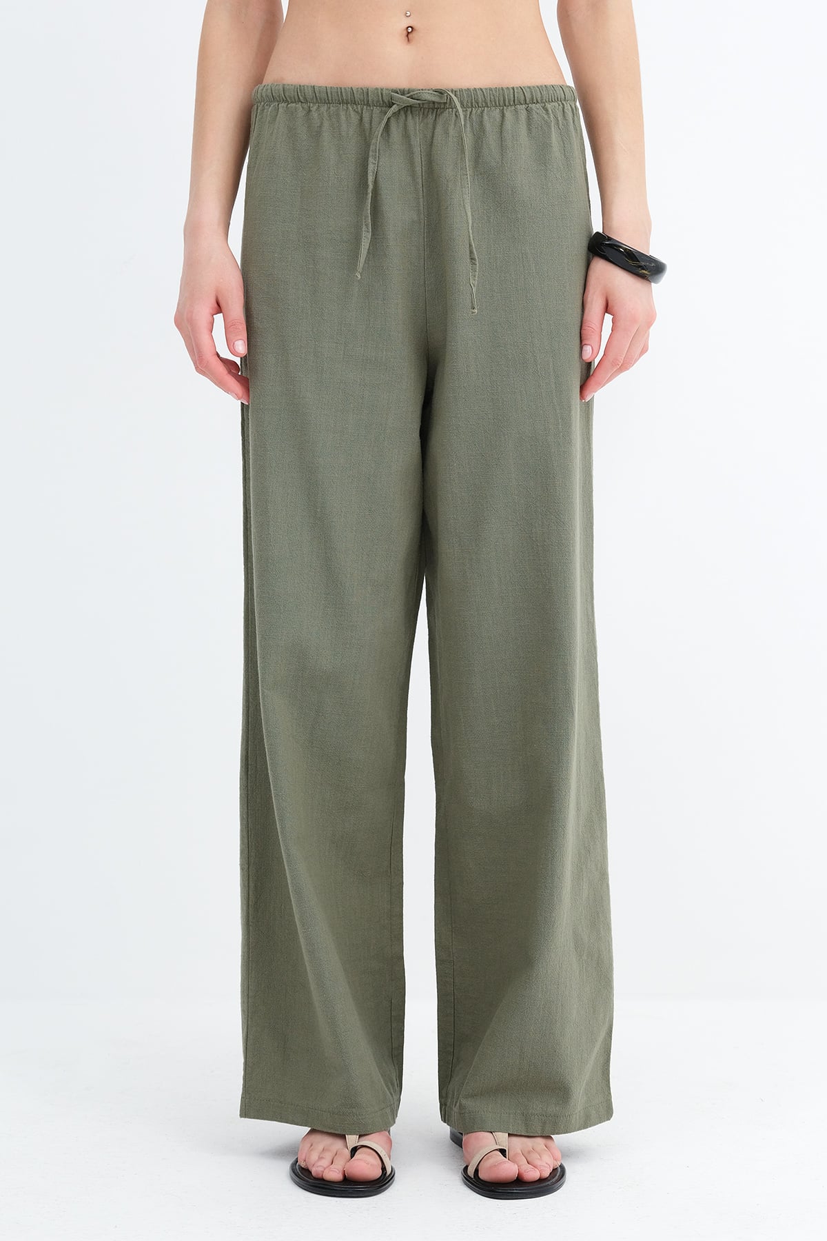 Oil-Green_Tie-Waist-Wide-Leg-Pants-addax