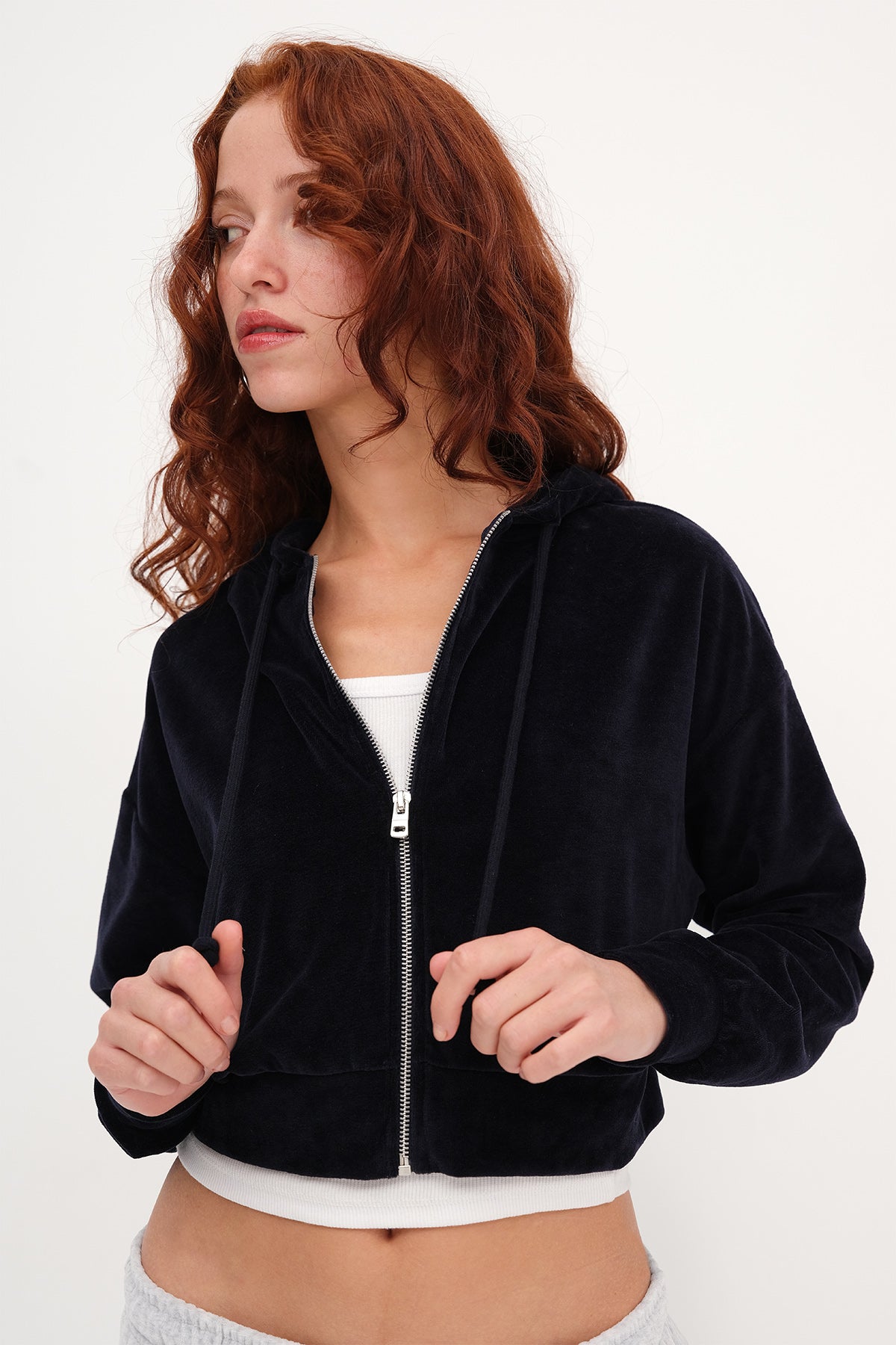 Zip-Up Velvet Cardigan