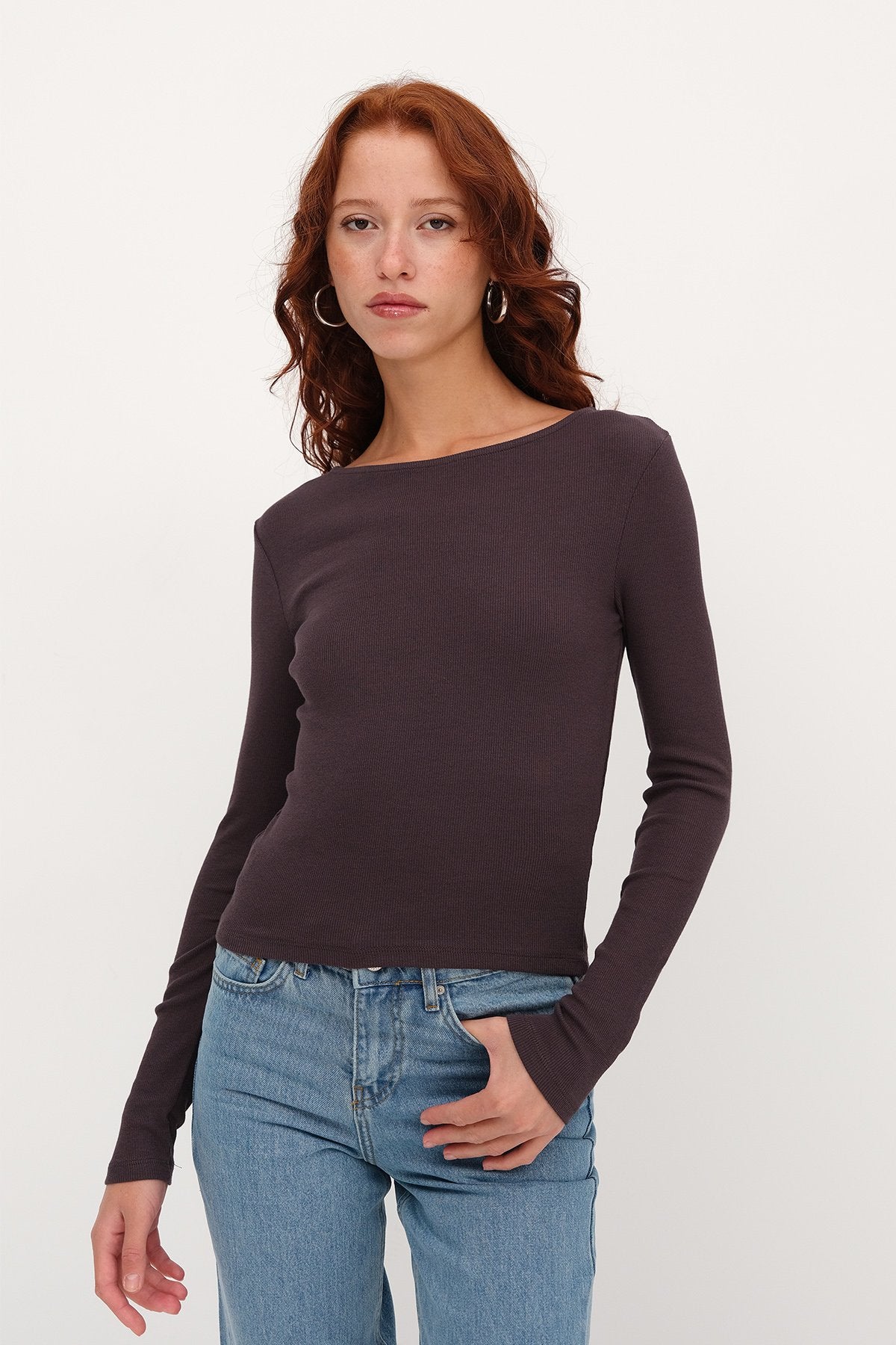 Soft-Brown_Crew-Neck-Ribbed-Blouse-addax