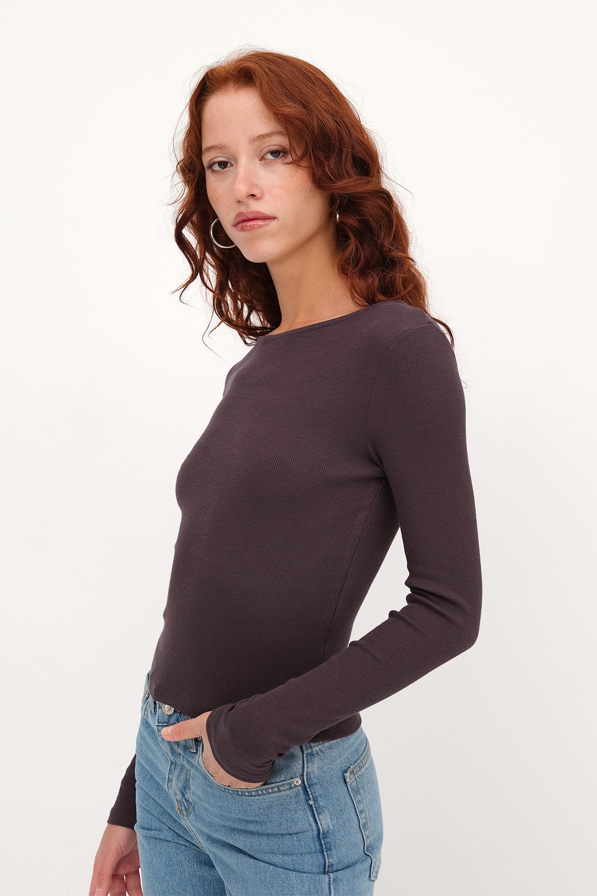 Soft-Brown_Crew-Neck-Ribbed-Blouse-addax