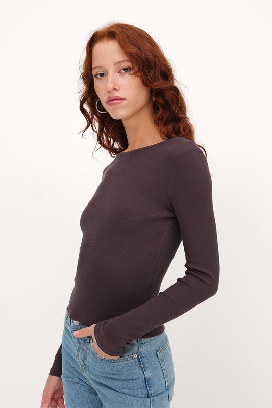 Soft-Brown_Crew-Neck-Ribbed-Blouse-addax