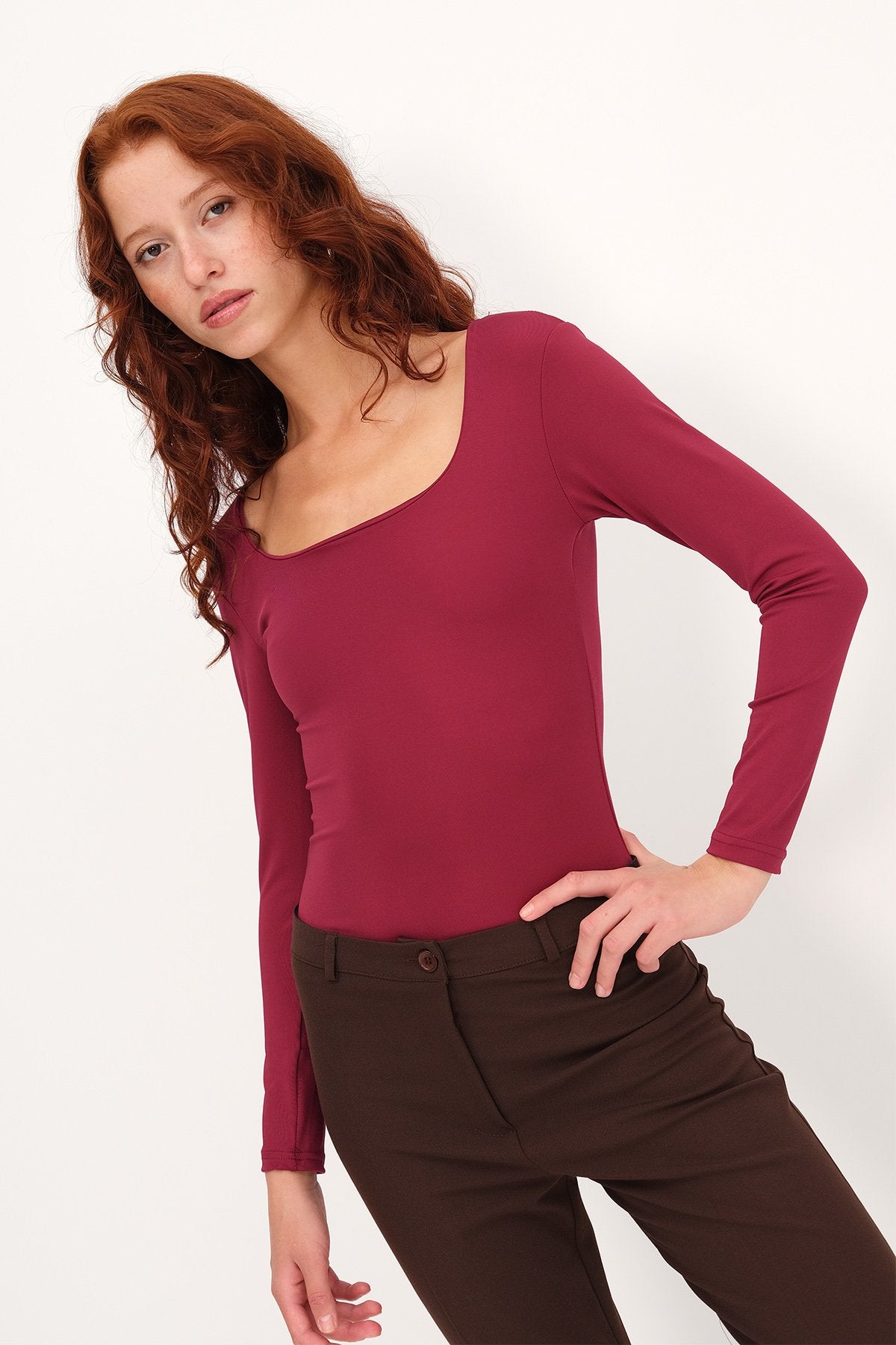 Burgundy_Basic-U-neck-Long-Sleeve- Bodysuit-addax
