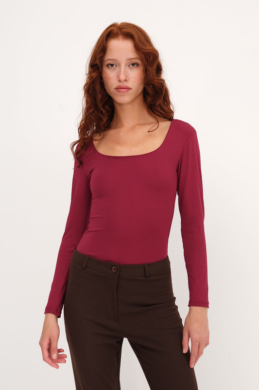 Burgundy_Basic-U-neck-Long-Sleeve- Bodysuit-addax