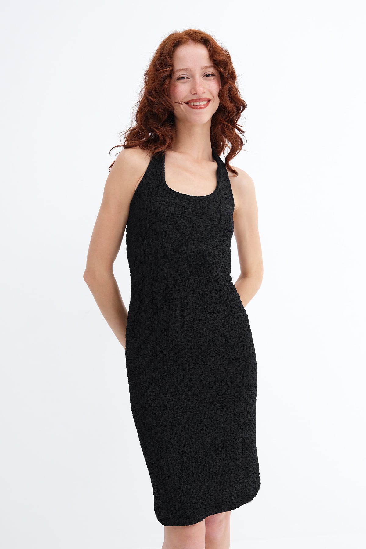 Black_Halter-Neck-Textured-Dress-addax