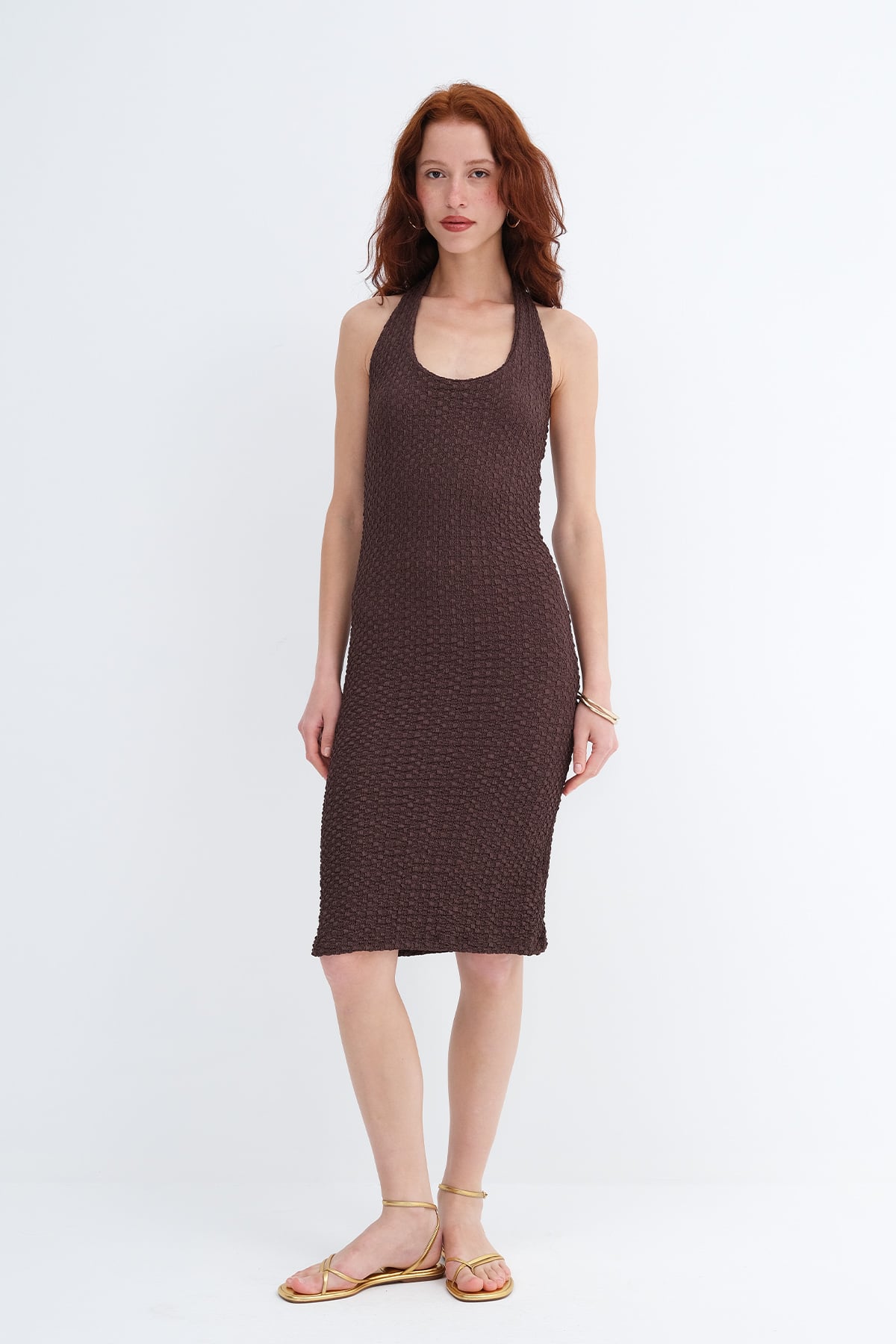 Bitter-Coffee_Halter-Neck-Textured-Dress-addax