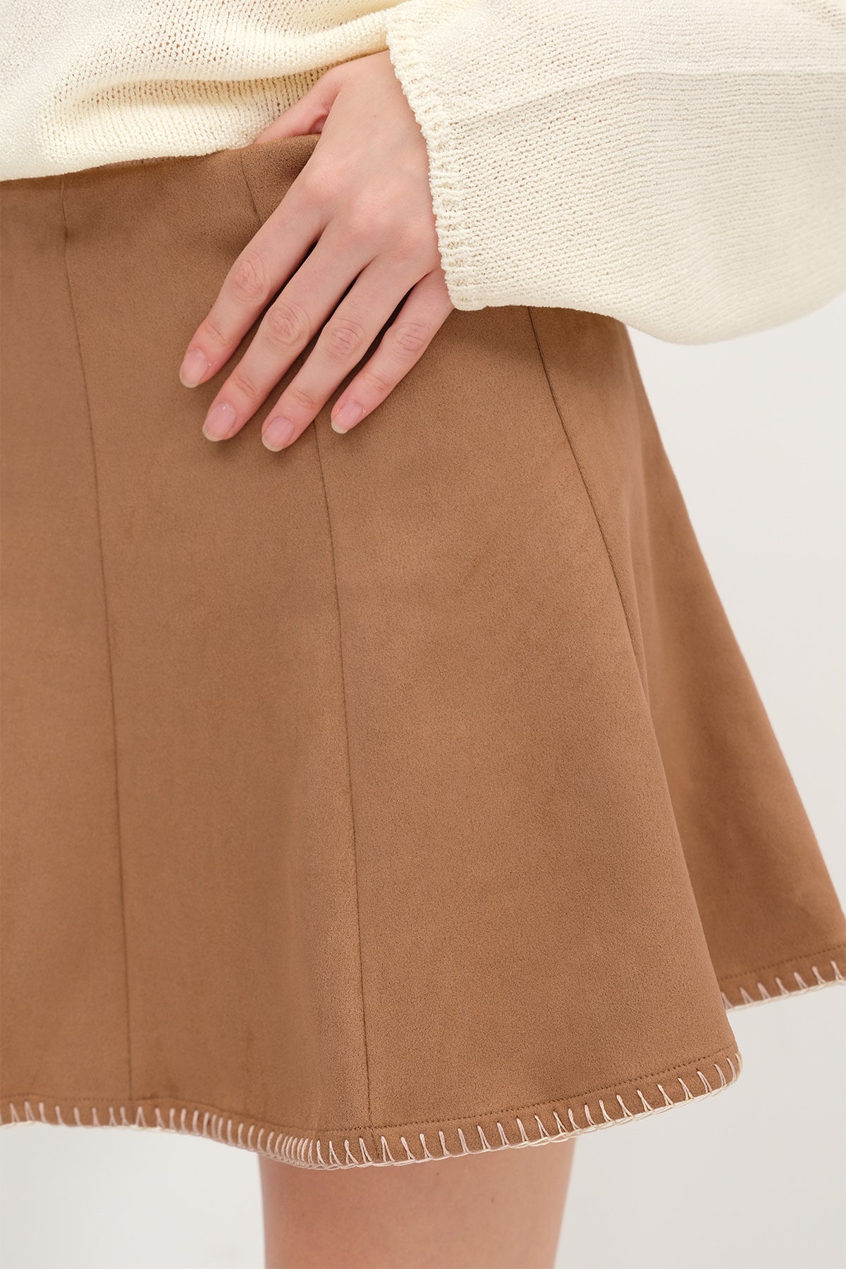 Beige_Stitch-Detail-Mini-Skirt-addax