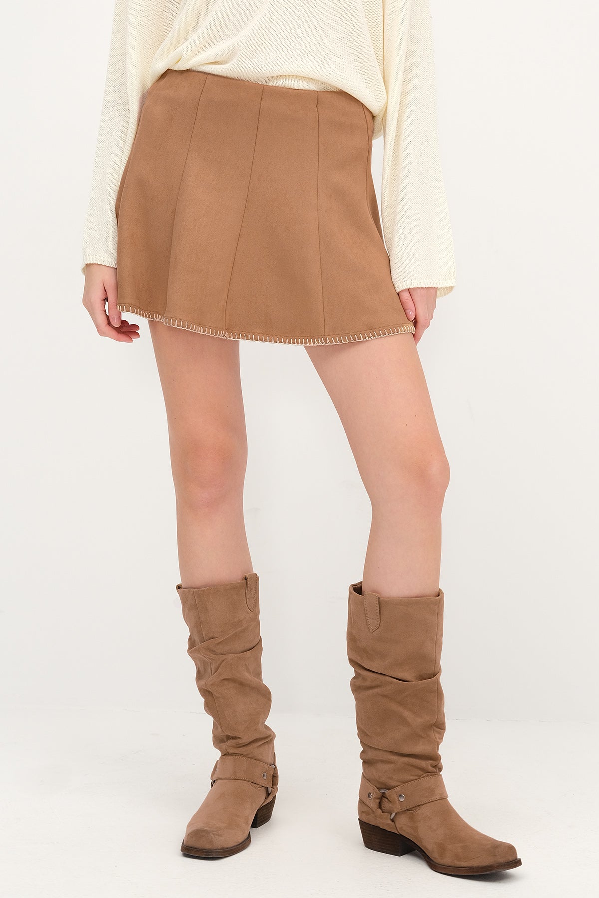 Beige_Stitch-Detail-Mini-Skirt-addax