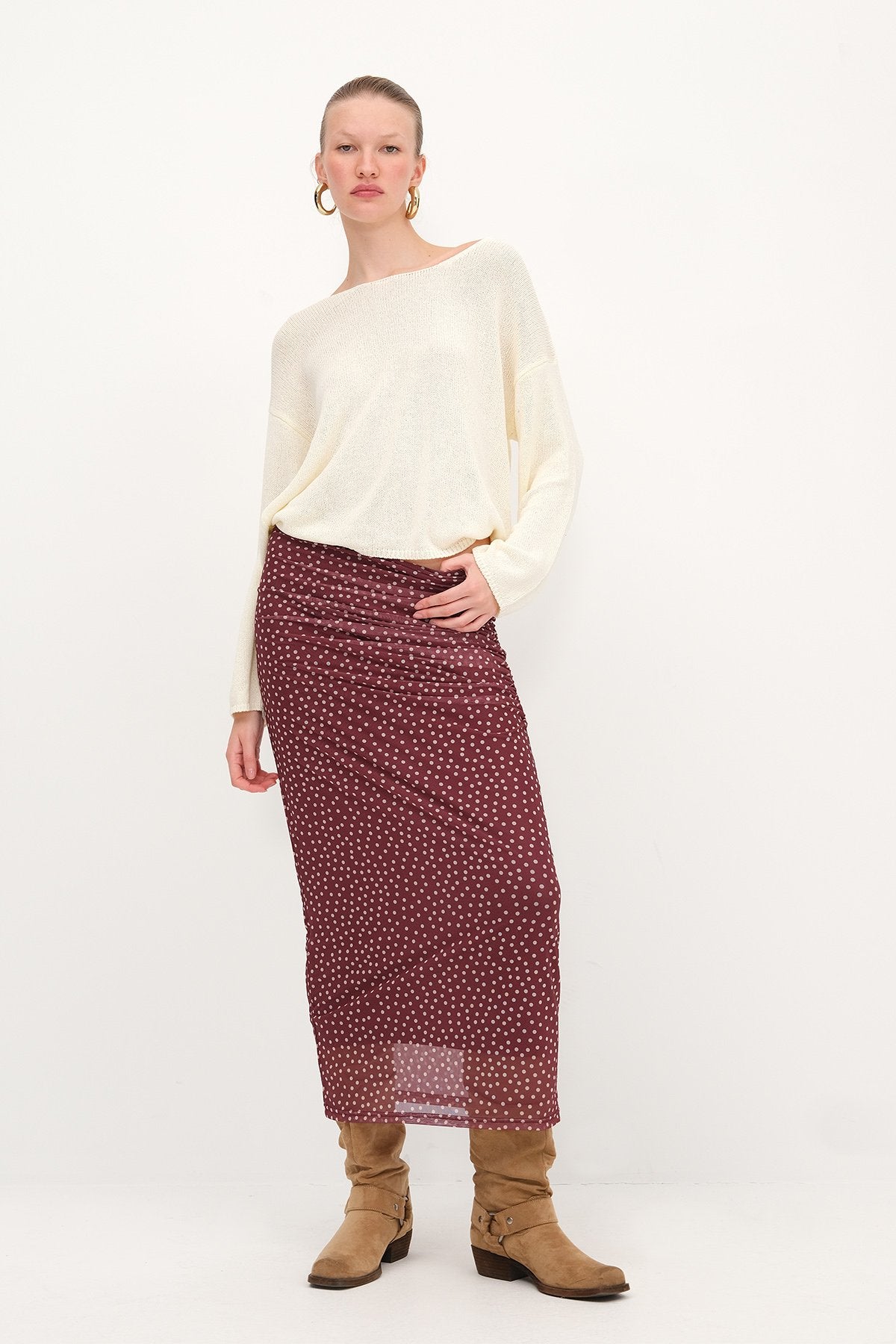 Damson_Polka-Dot-Ruched-Midi-Skirt-addax