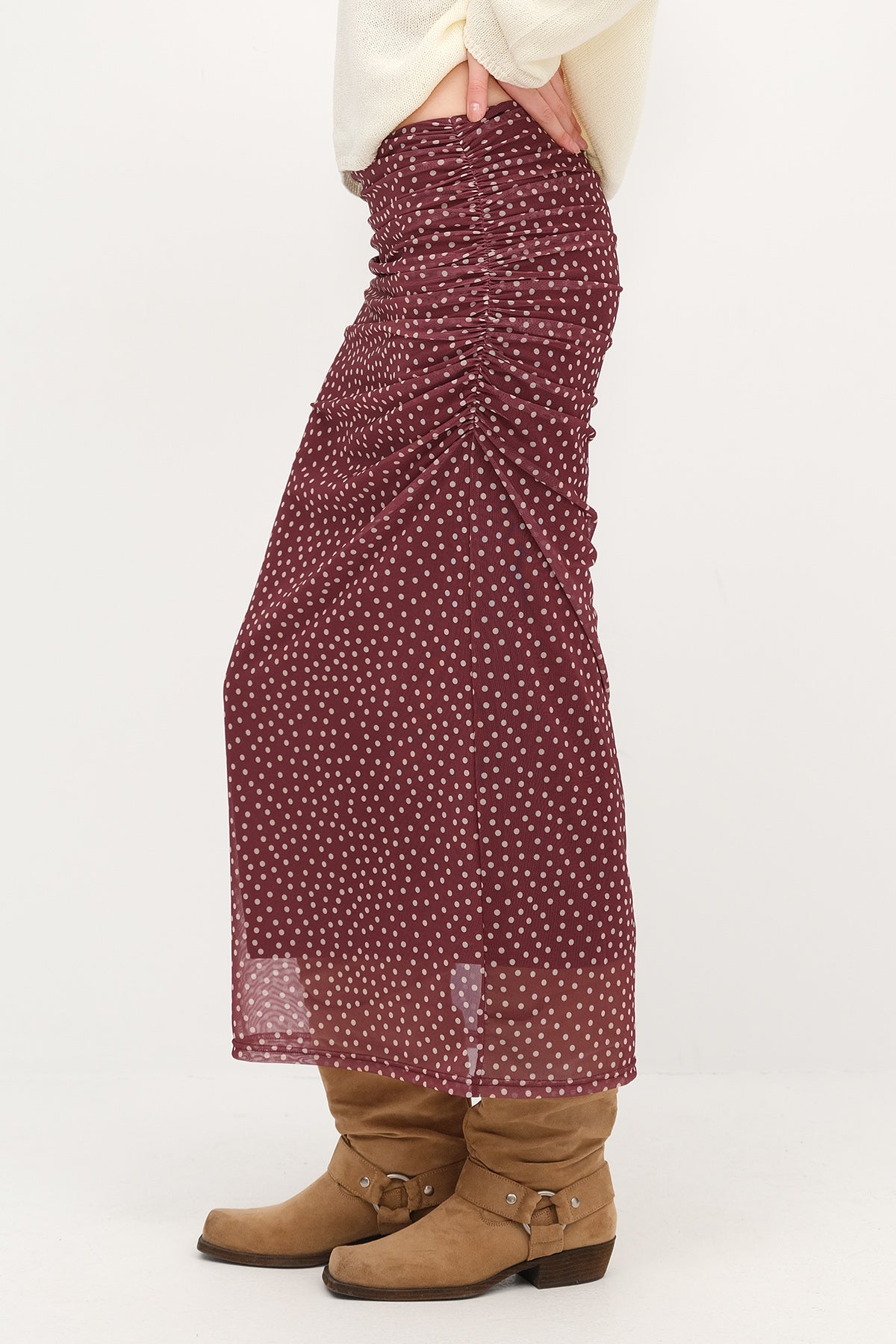 Damson_Polka-Dot-Ruched-Midi-Skirt-addax