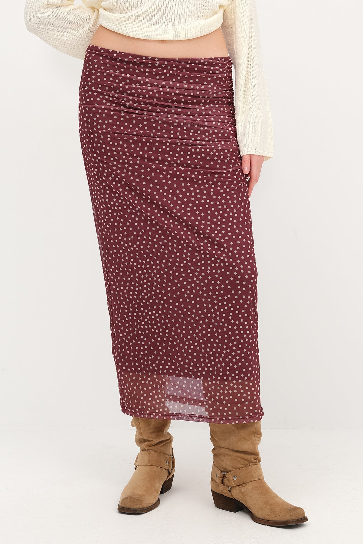 Damson_Polka-Dot-Ruched-Midi-Skirt-addax