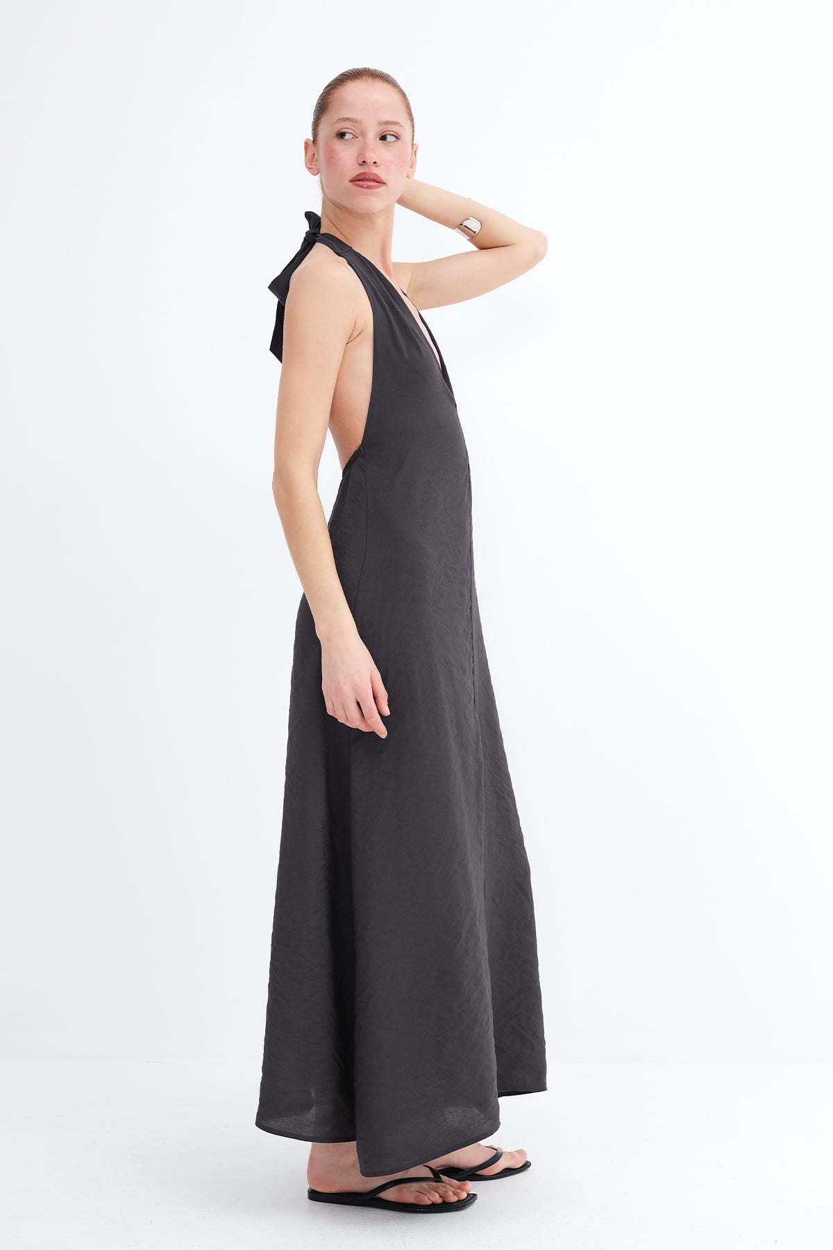 Charcoal_Halter-Neck-Modal-Dress-addax