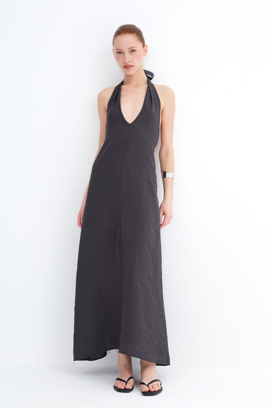 Charcoal_Halter-Neck-Modal-Dress-addax