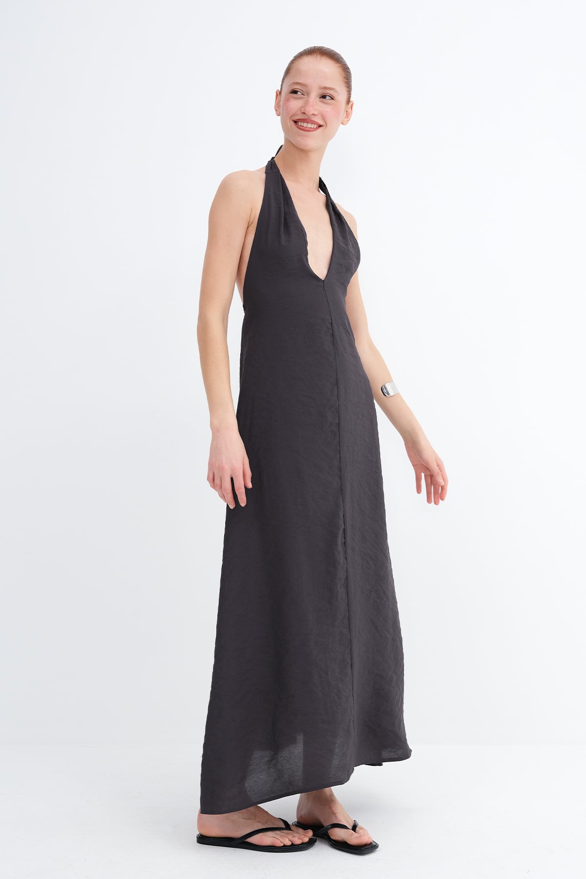 Charcoal_Halter-Neck-Modal-Dress-addax