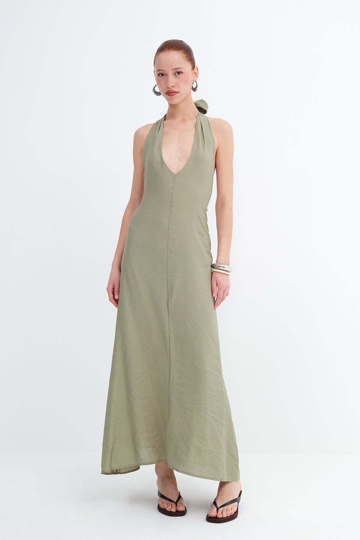 Oil-Green_Halter-Neck-Modal-Dress-addax
