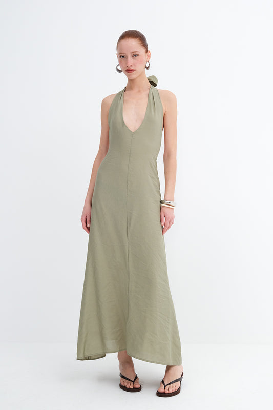Oil-Green_Halter-Neck-Modal-Dress-addax