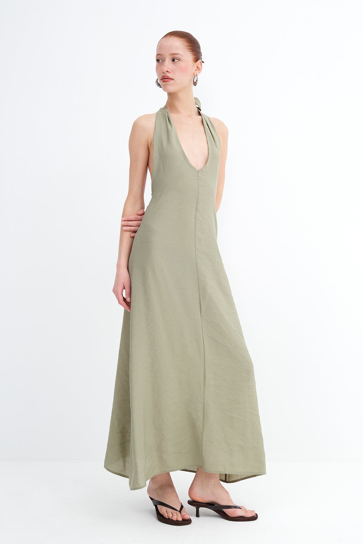 Oil-Green_Halter-Neck-Modal-Dress-addax