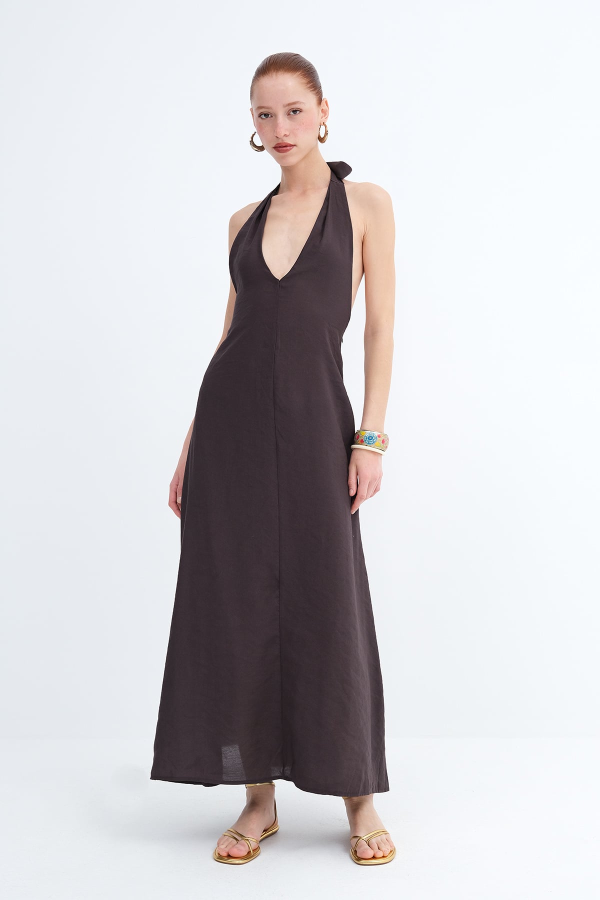 Soft-Brown_Halter-Neck-Modal-Dress-addax