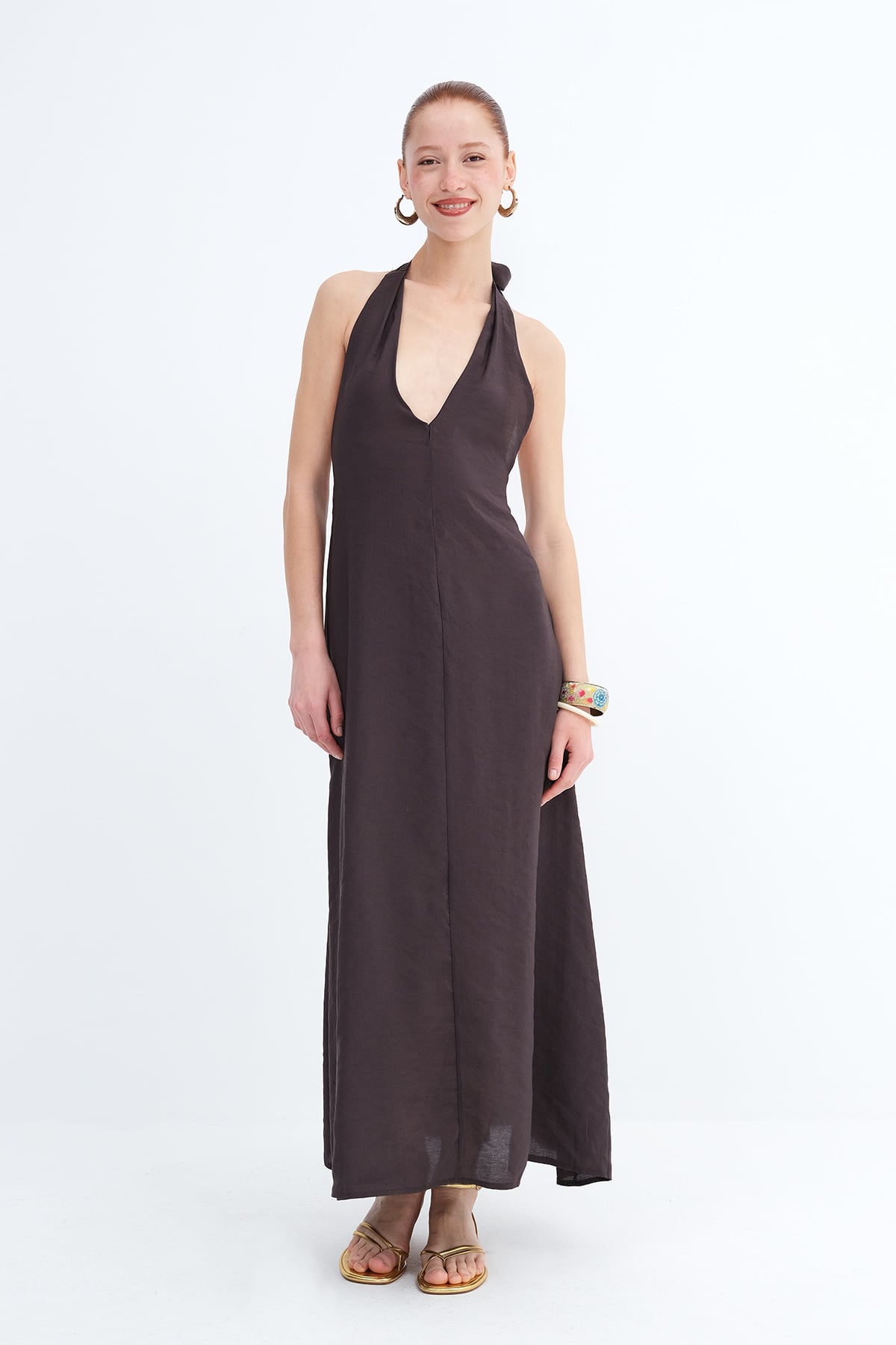 Soft-Brown_Halter-Neck-Modal-Dress-addax