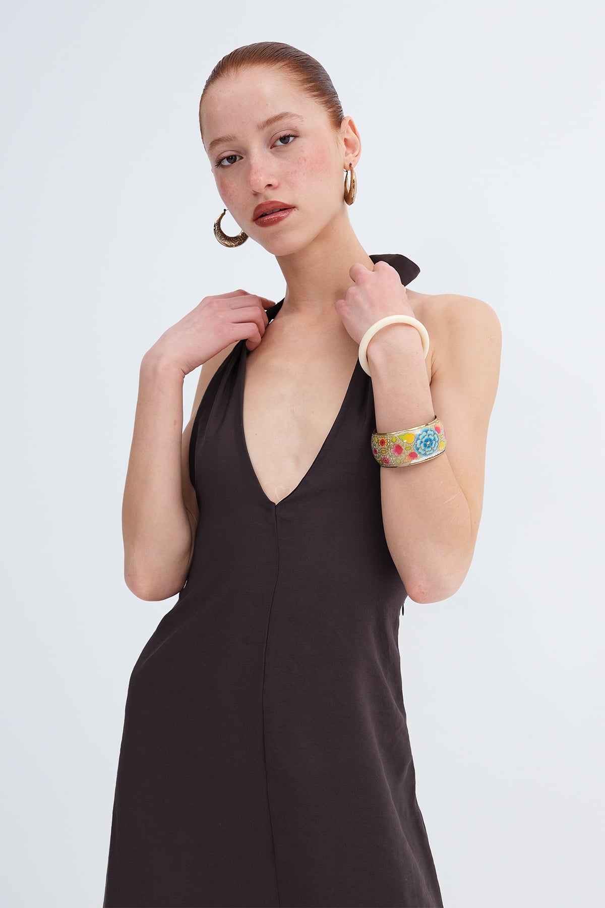 Soft-Brown_Halter-Neck-Modal-Dress-addax