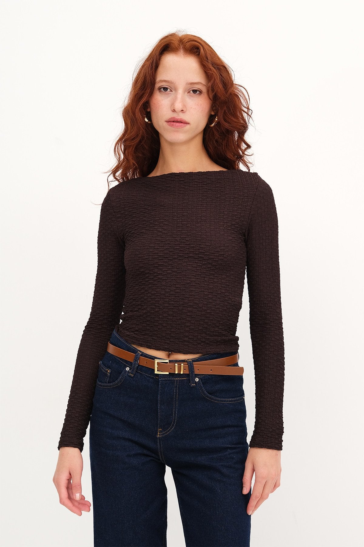 Textured Long Sleeve Blouse