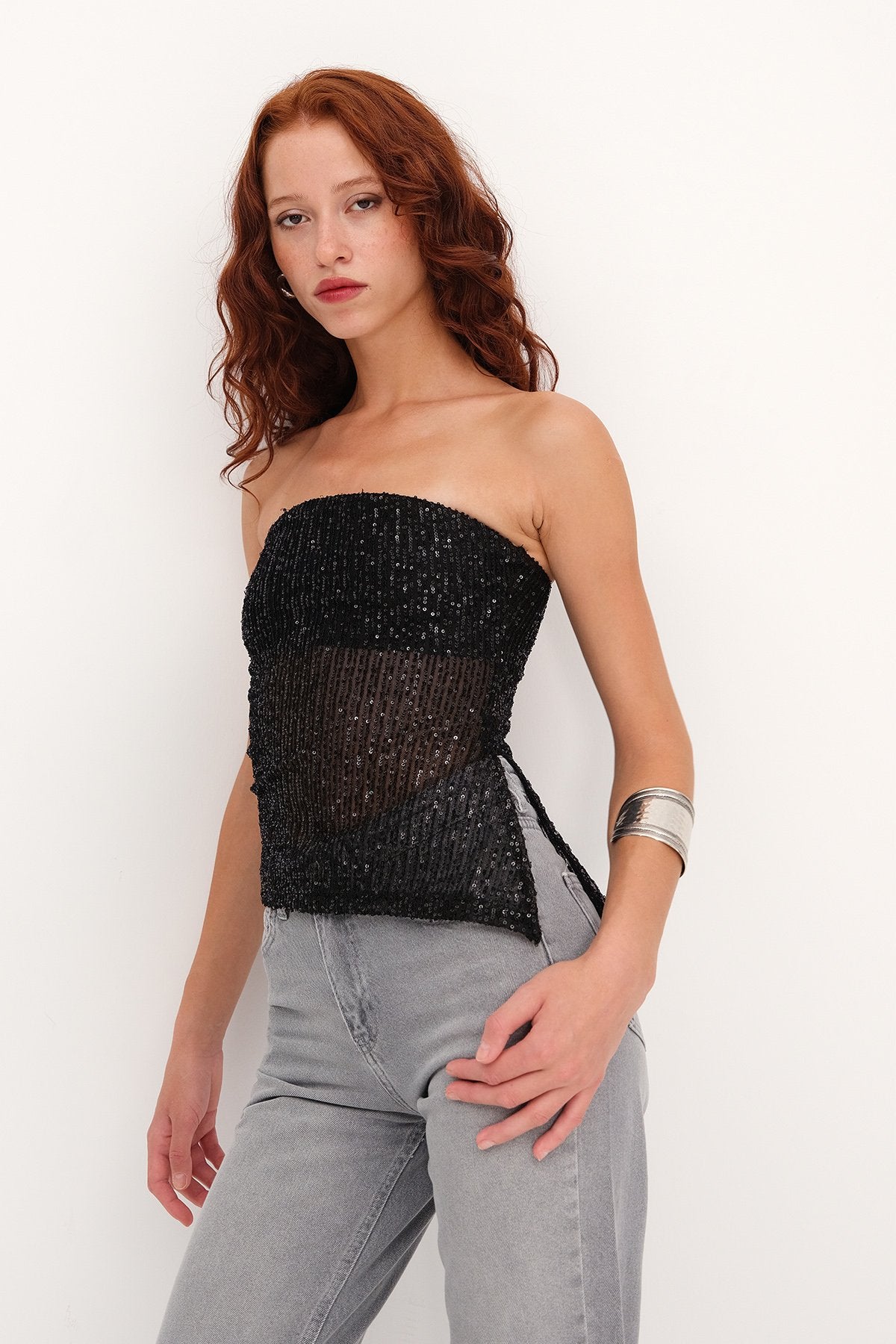 Strapless Sequin Blouse