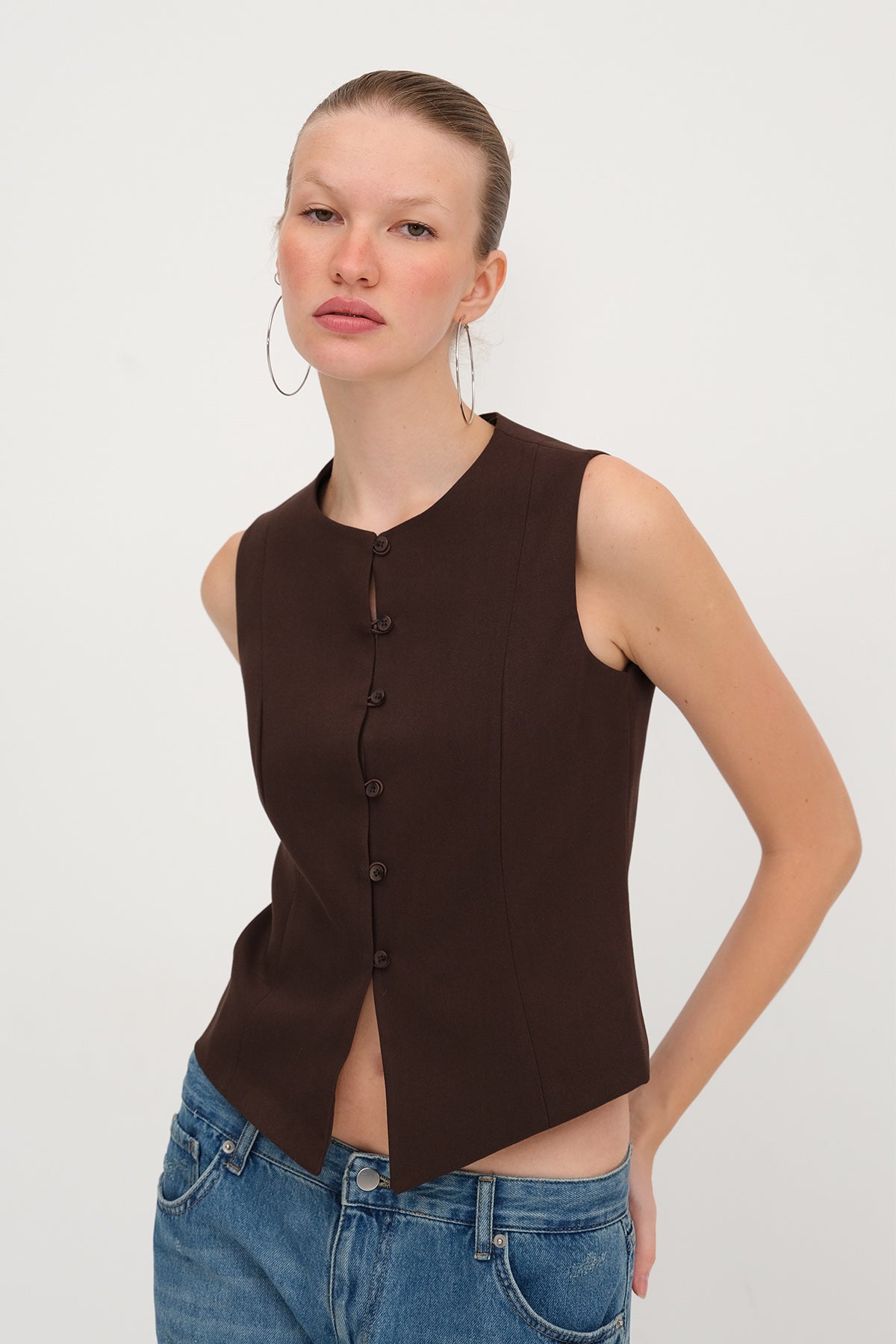 Brown_Crew-Neck-Buttoned-Vest-addax