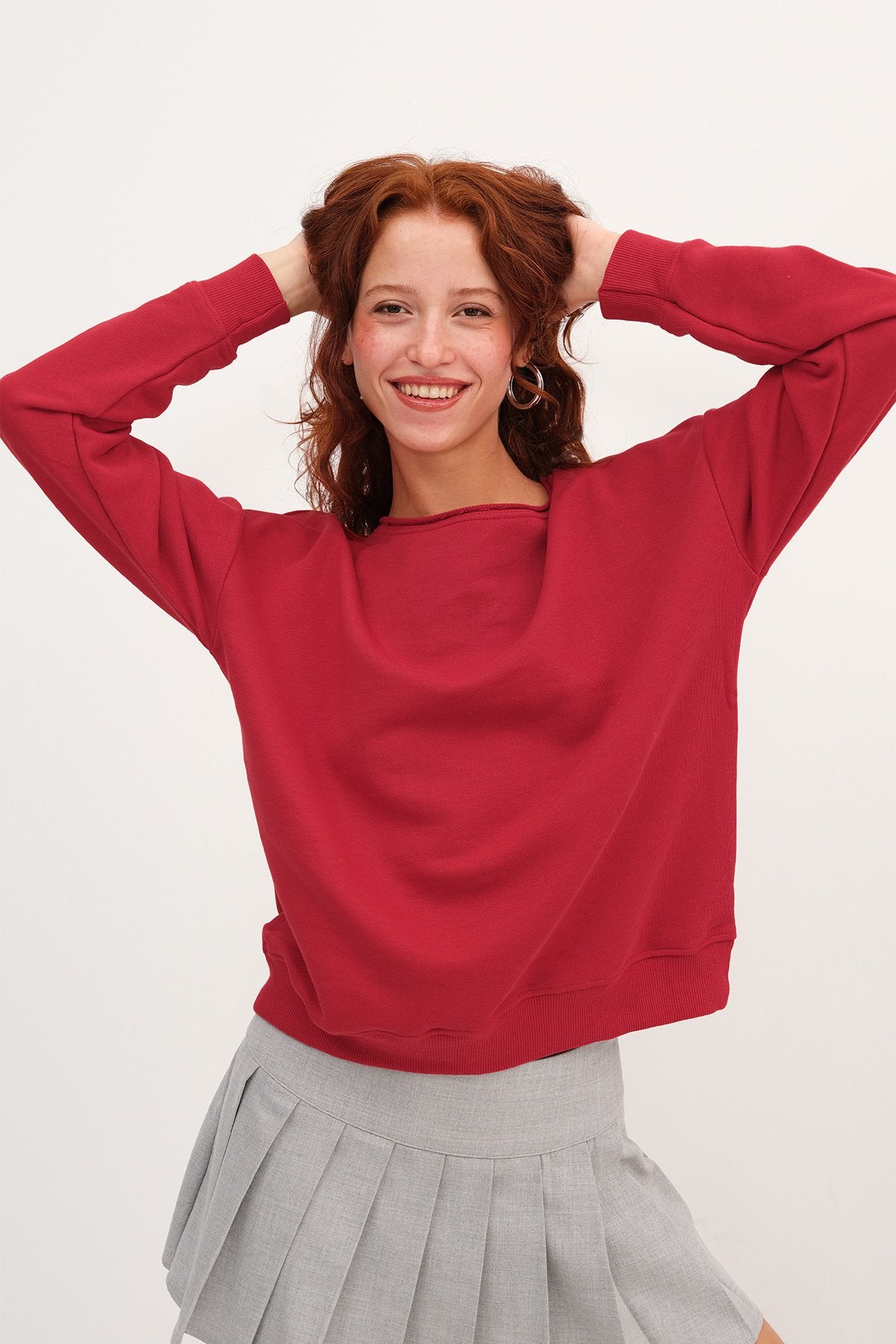 Bright-Red_Boat-Neck-Sweatshirt-addax
