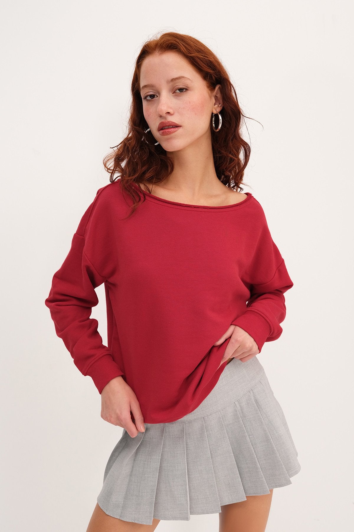Bright-Red_Boat-Neck-Sweatshirt-addax