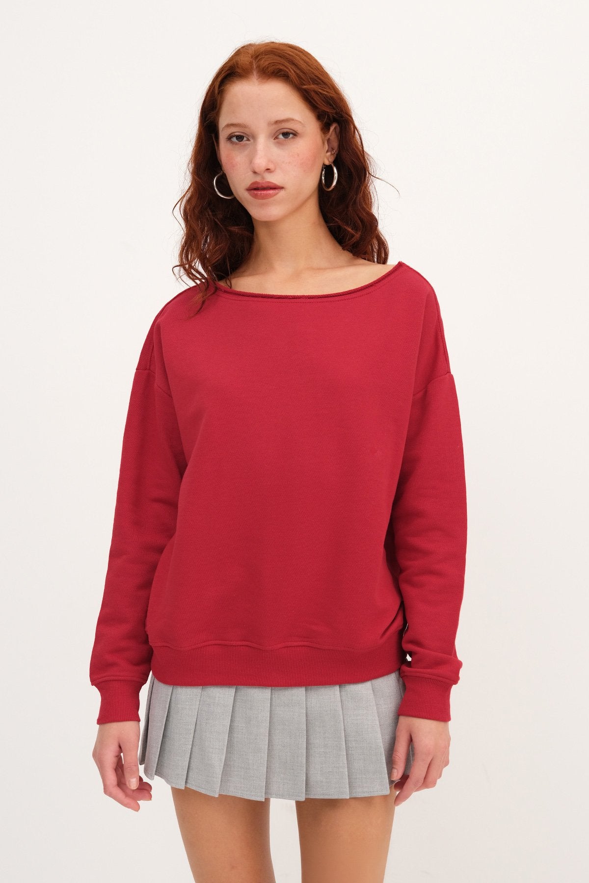 Bright-Red_Boat-Neck-Sweatshirt-addax