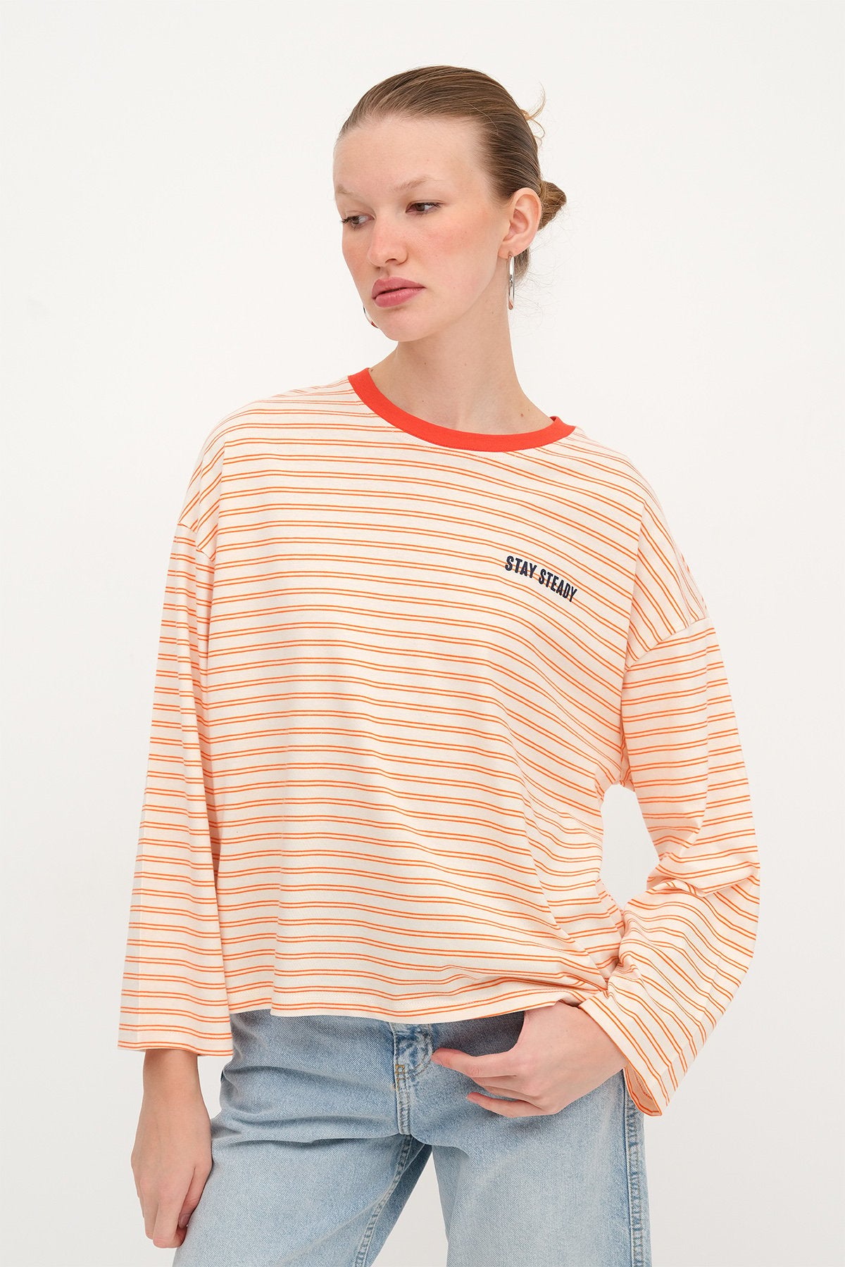 Orange---Beige_Striped-Long-Sleeve- T-Shirt-addax