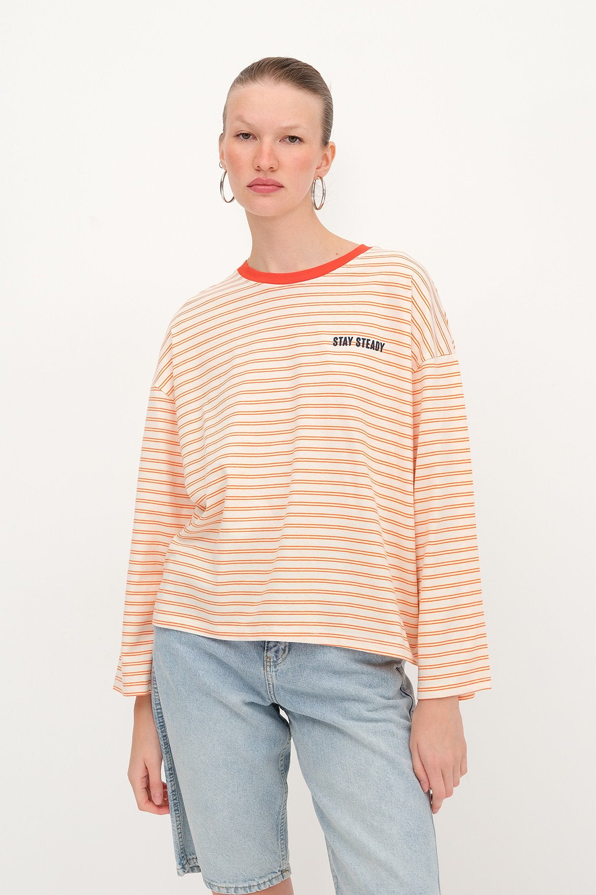 Orange---Beige_Striped-Long-Sleeve- T-Shirt-addax