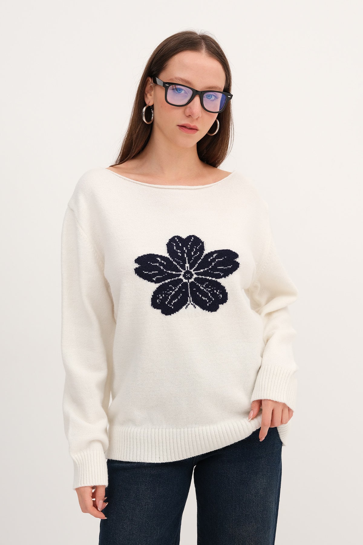 Ecru_Boat-Neck-Floral-Knit-Sweater-addax