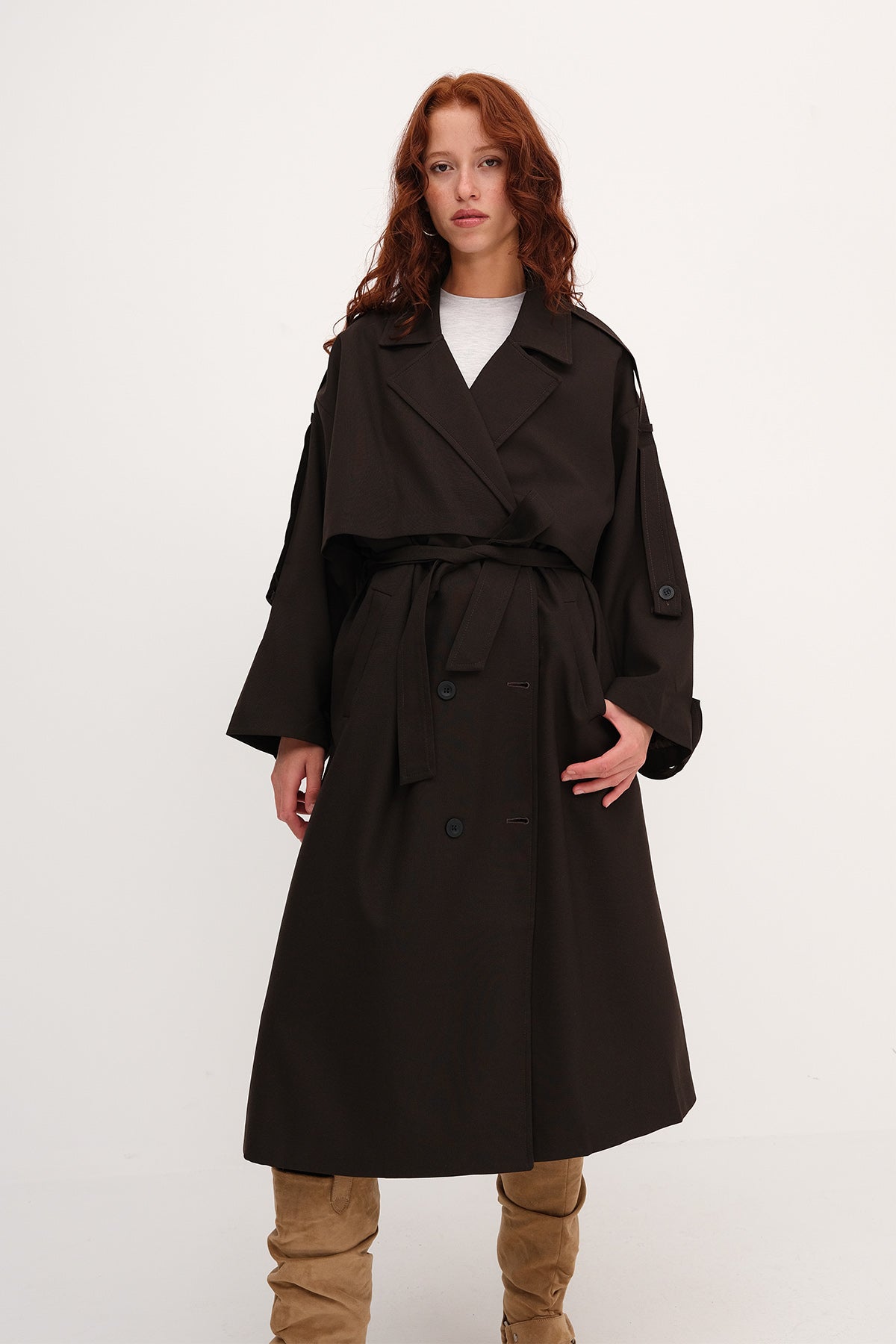 Draped Long Trench Coat