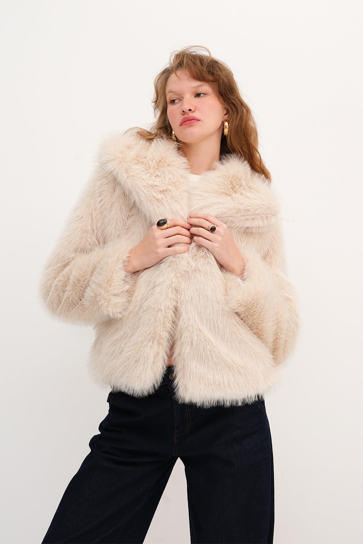 Shawl Collar Faux Fur Coat