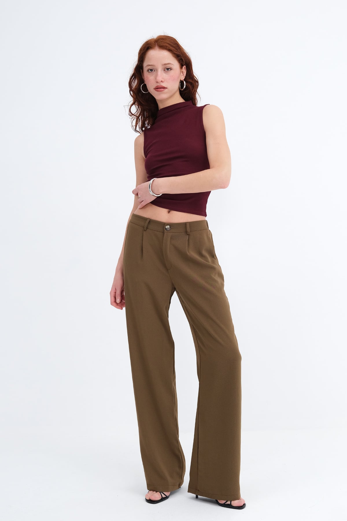 Buttoned Wide Leg Pants