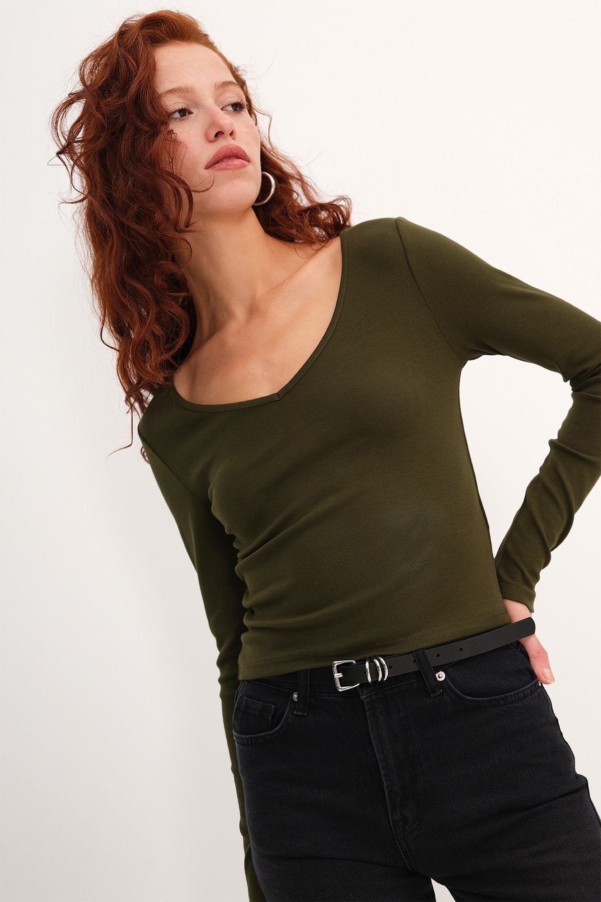 Dark-Green_V-Neck-Long-Sleeve-Basic-Blouse-addax