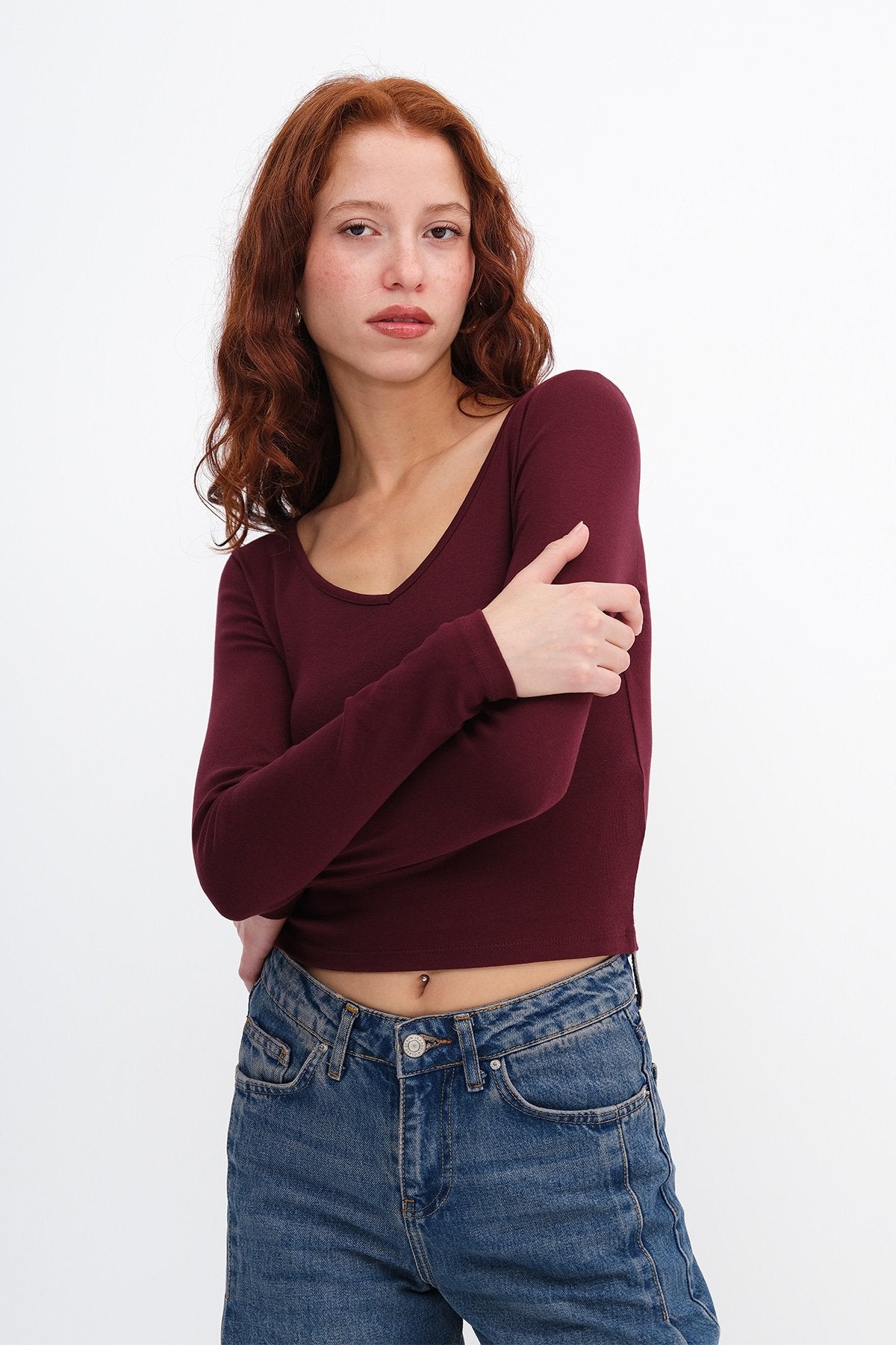 Dark-Maroon_V-Neck-Long-Sleeve-Basic-Blouse-addax