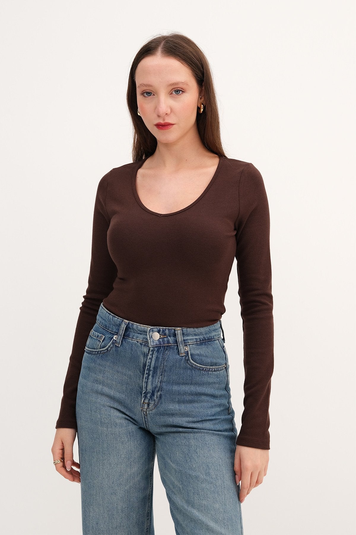 Bitter-Coffee_V-Neck-Long-Sleeve-Basic-Blouse-addax